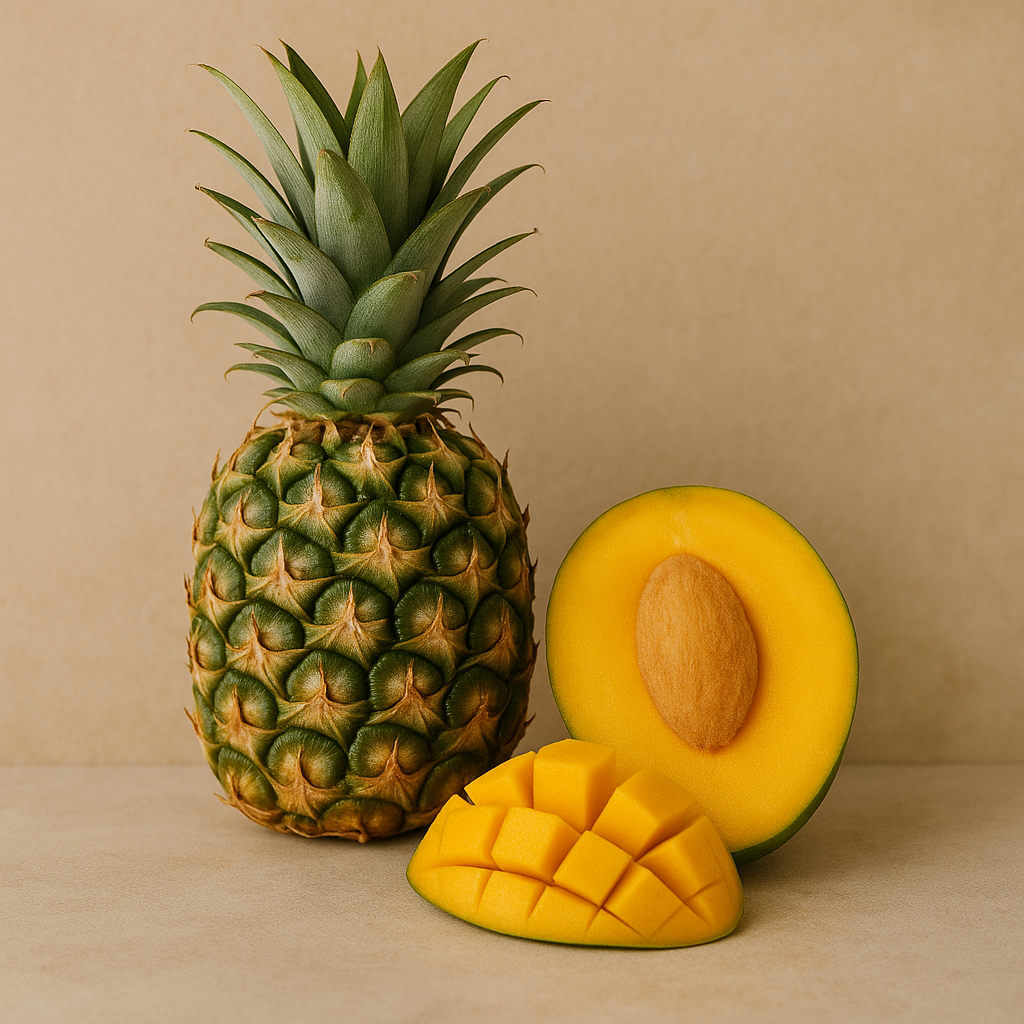 Pineapple Mango soy candle and wax melts on tropical backdrop – Zenvi Boutique