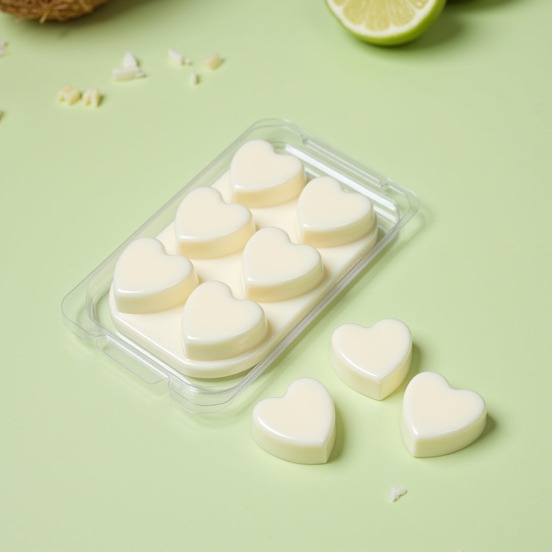 A clamshell pack of tropical Coconut Lime Punch soy wax melts.