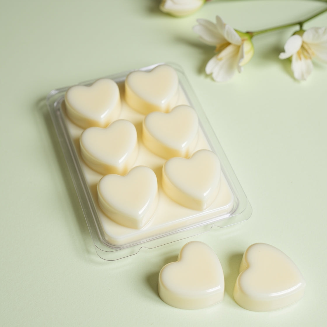 A pack of floral Japanese Honeysuckle soy wax melts in a clamshell.