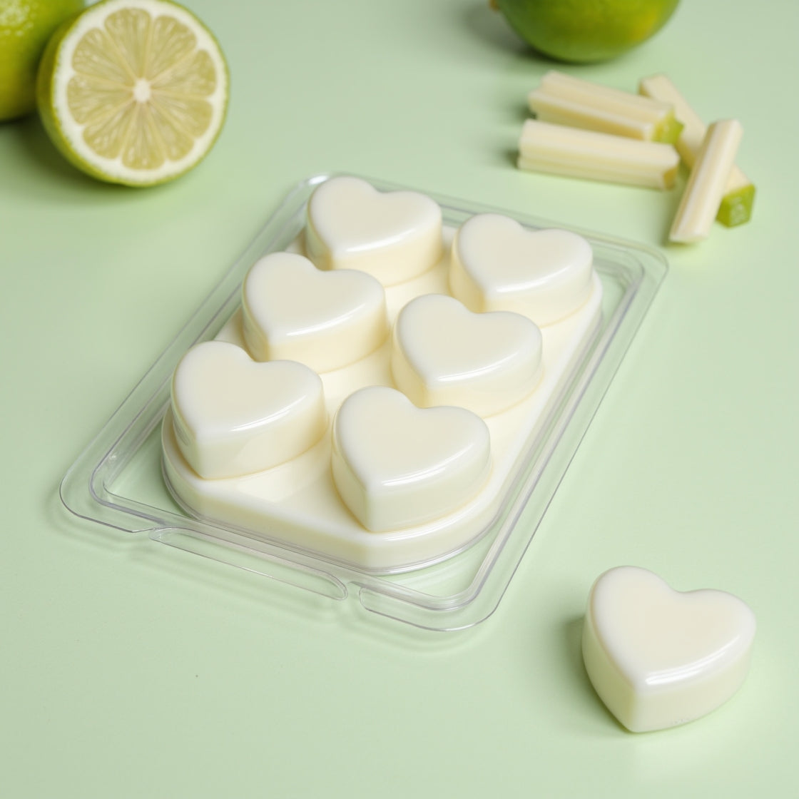 A pack of Lemongrass & Persian Lime scented soy wax melts.